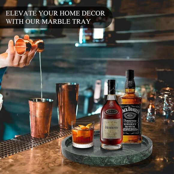 Real Natural Round Marble Tray for Bathroom, Genuine Marble Stone Vanity Tray, L - Picture 7 of 9